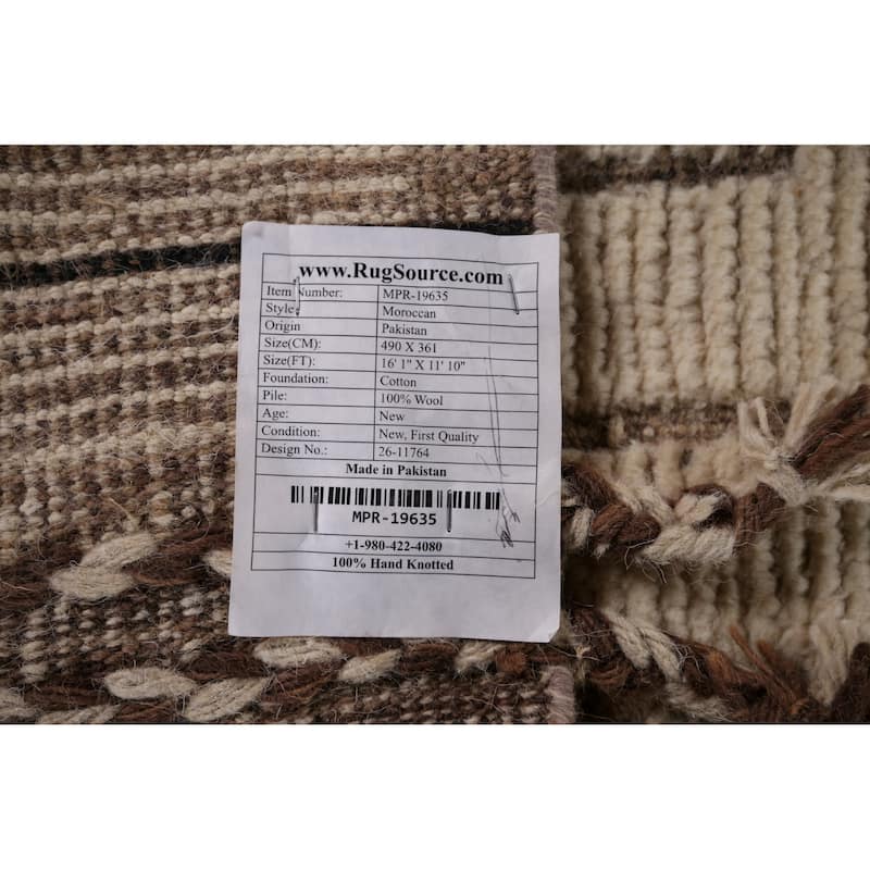 Modern Moroccan Large Rug Handmade Beige Wool Carpet - 11'10"x 16'1"