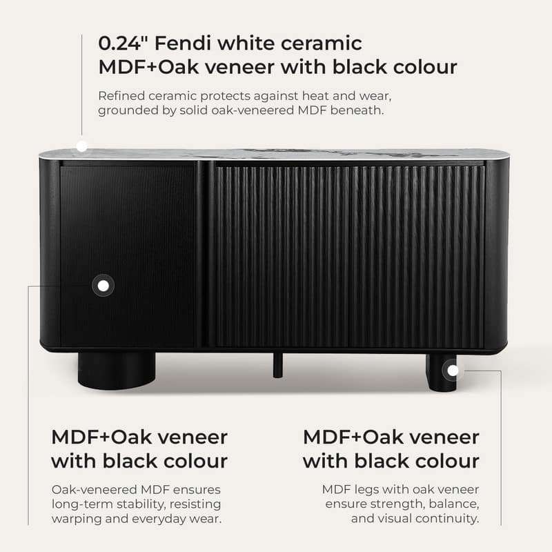 Spruce & Spring Modern Black Oak Sideboard with White Ceramic Top