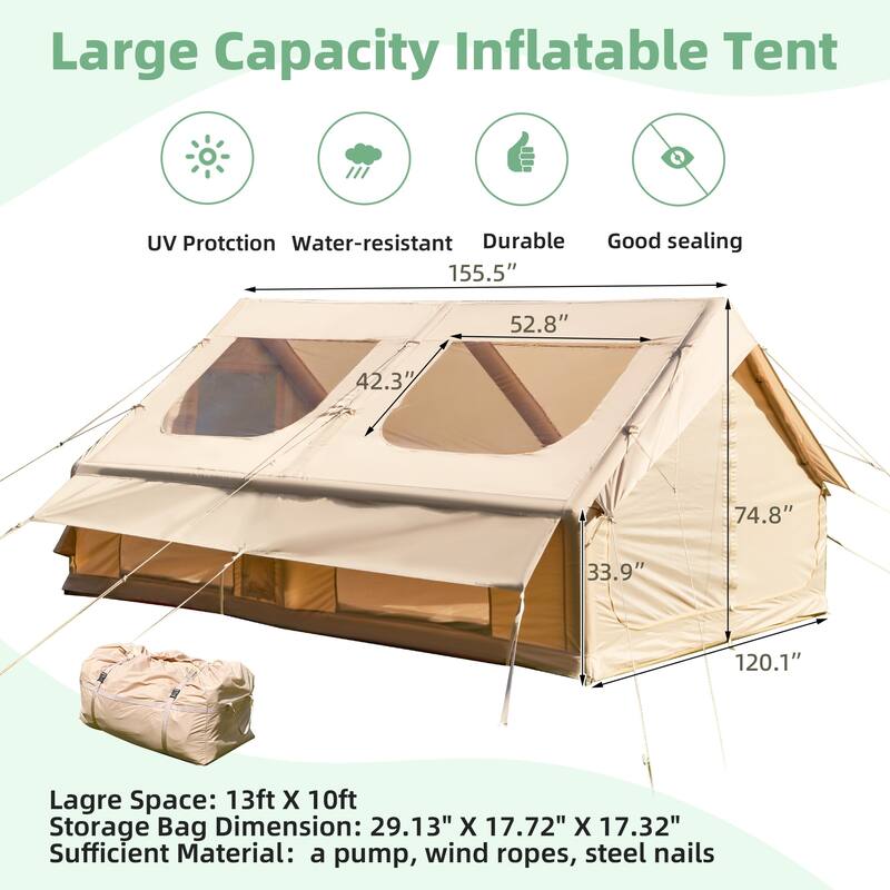 Erommy Inflatable Camping Tent, Glamping Tents 4 Season Waterproof Windproof Cotton Tent with Stove Jack & Mesh Windows & Pump