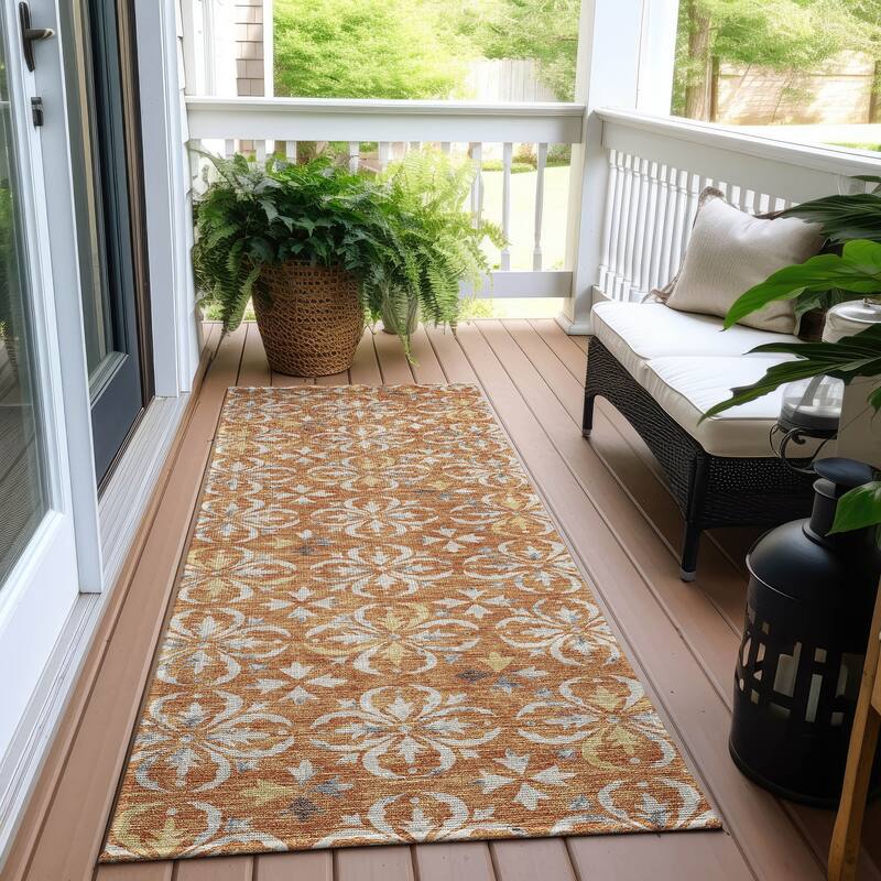 Machine Washable Indoor/ Outdoor Chantille Traditional Medallion Rug - Copper - 2'3" x 7'6"