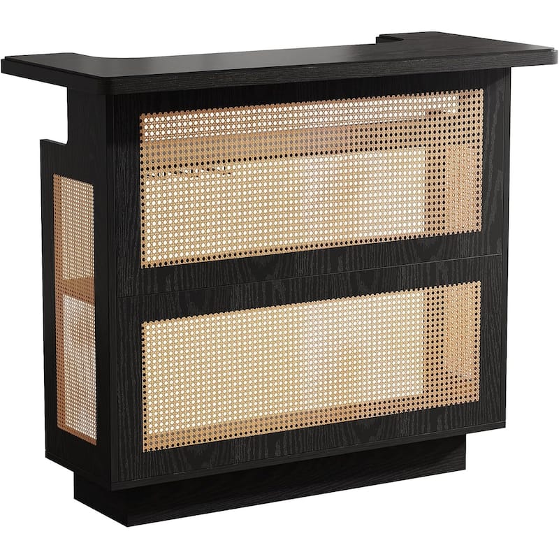 4-Tier Home Bar Unit, Liquor Bar Table, Mini Bar with Wine Racks and Glass Holder, Farmhouse Bar Table