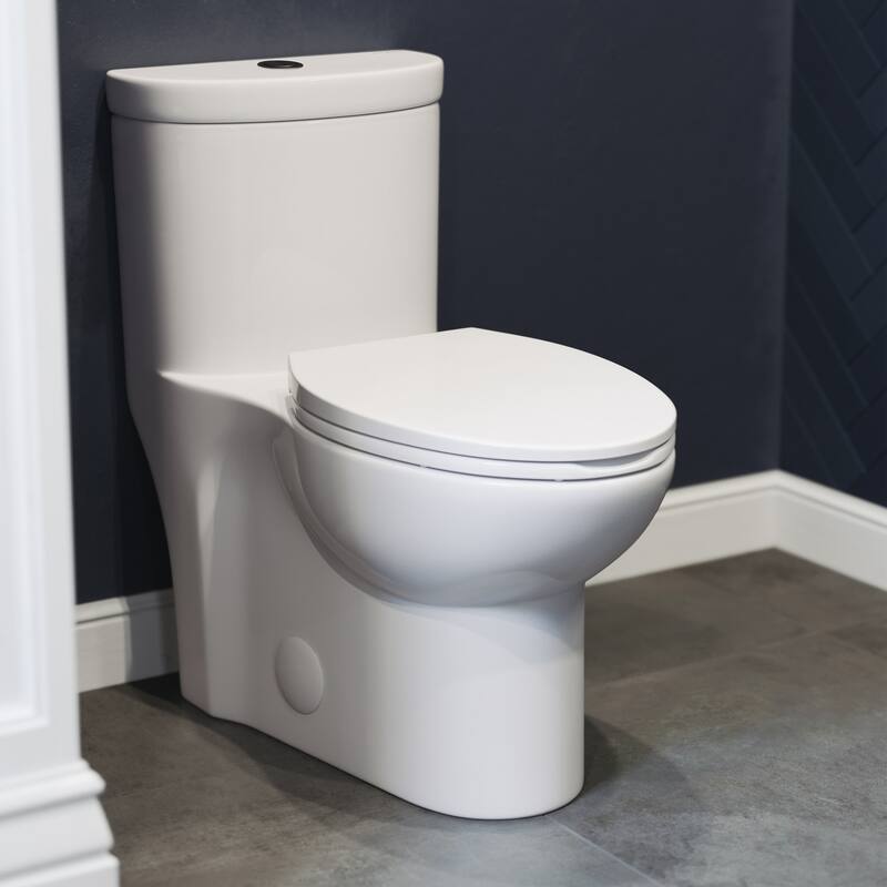Besanon One Piece Elongated Toilet Dual Flush, Black Hardware 1.1/1.6 Gpf - 27.75" x 15.55" 28.4"