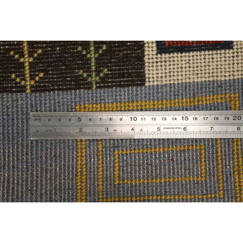 Hand Knotted Oriental 100% Wool Carpet Modern Geometric Multi-Colored Gabbeh Area Rug - 5' 1'' X 3' 0''