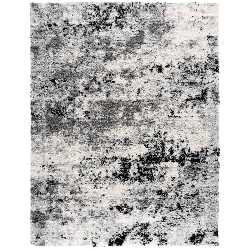 SAFAVIEH Lindsay Shag Nancie Modern Abstract 2-inch Thick Rug - 10' x 14' - Grey/Black Ivory