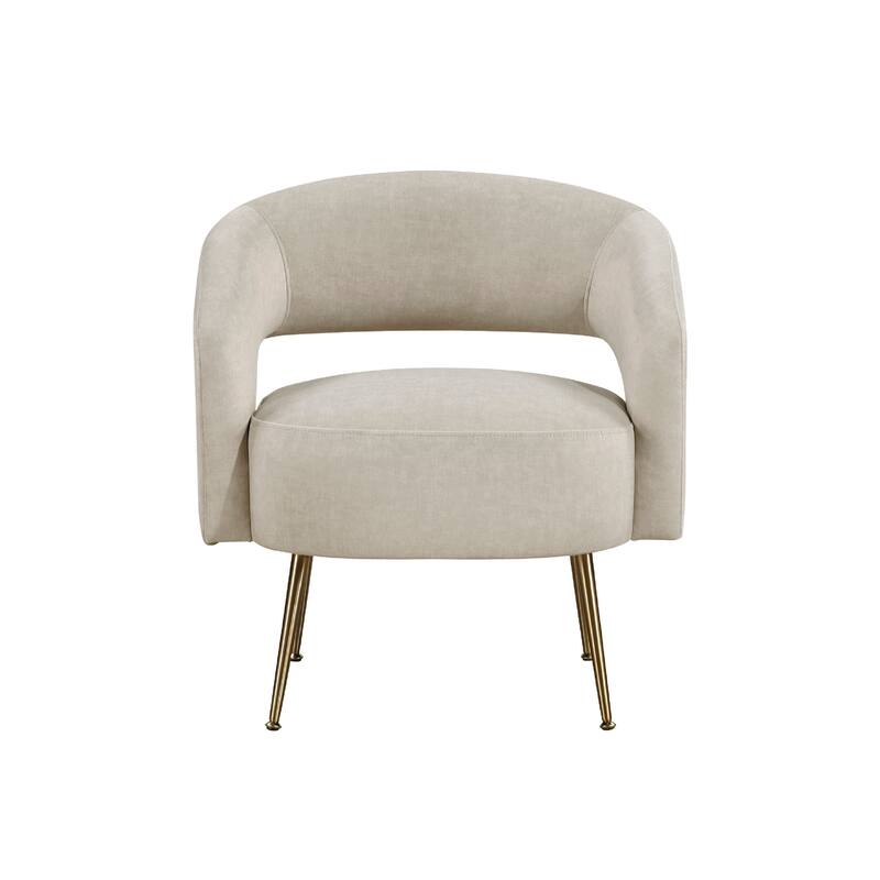 Noel Accent Chair, Curved Open Back, Taupe Brown Velvet, Gold Metal Legs