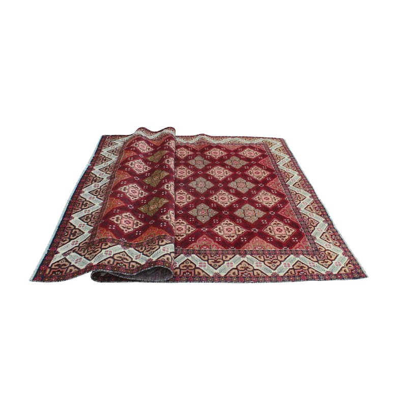 Fine Vintage Distressed Vesile Burgundy/Ivory Rug - 6'6" x 9'3"