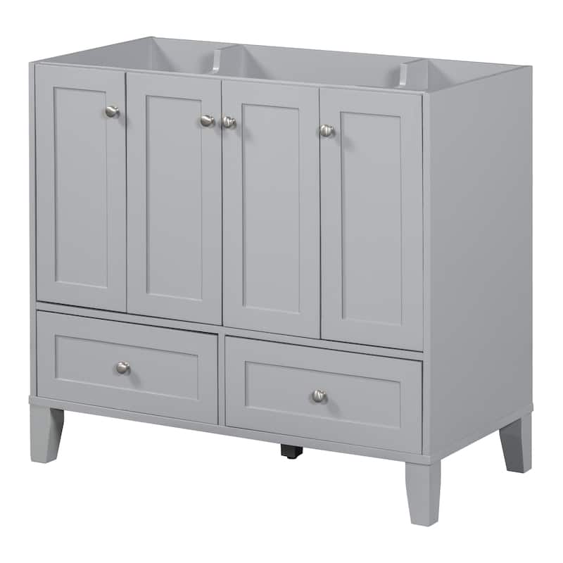 36'' Freestanding Bathroom Vanity without Sink, Solid Wood Frame Bathroom Storage Cabinet with 2 Drawers and 4 Soft-Close Doors