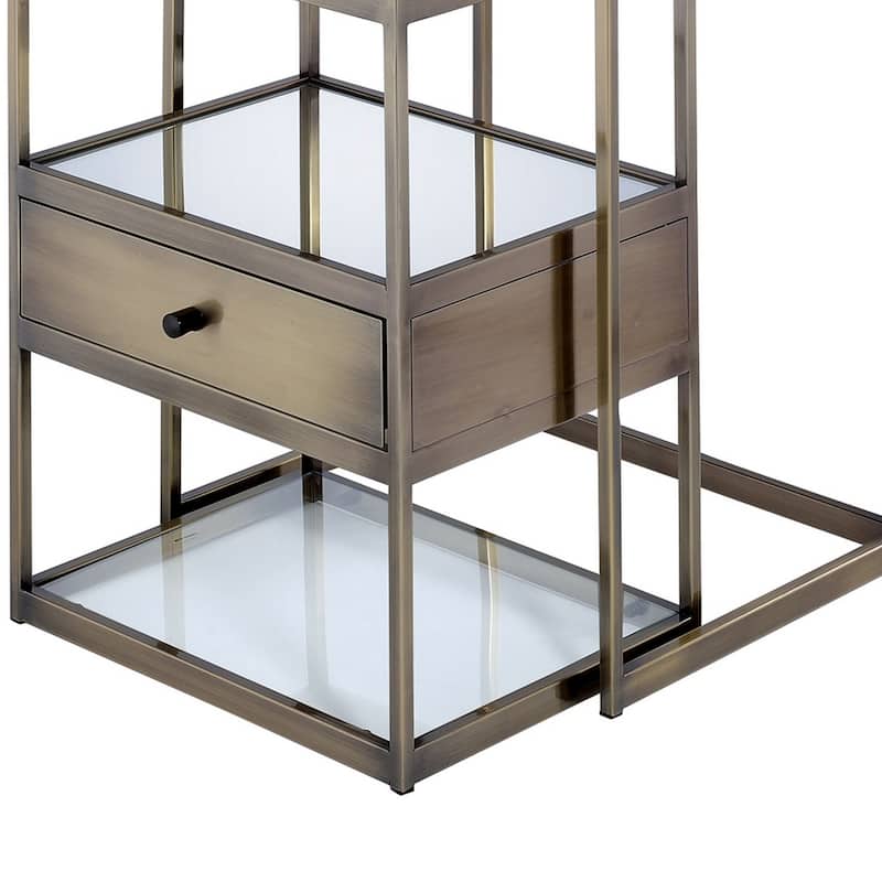 Stylish Nesting Tables Set, Clear Glass & Brass, 2 Piece Pack