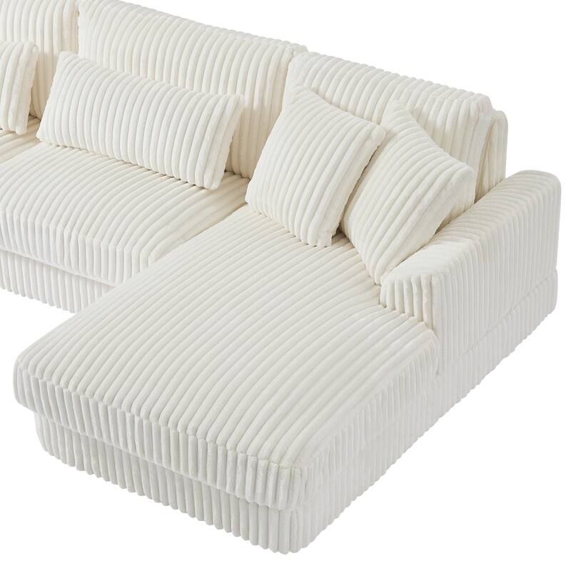 129.1" Corduroy U-Shaped Sectional Sofa with Chaise Lounge, Curved Armrests, and Premium Foam Cushions