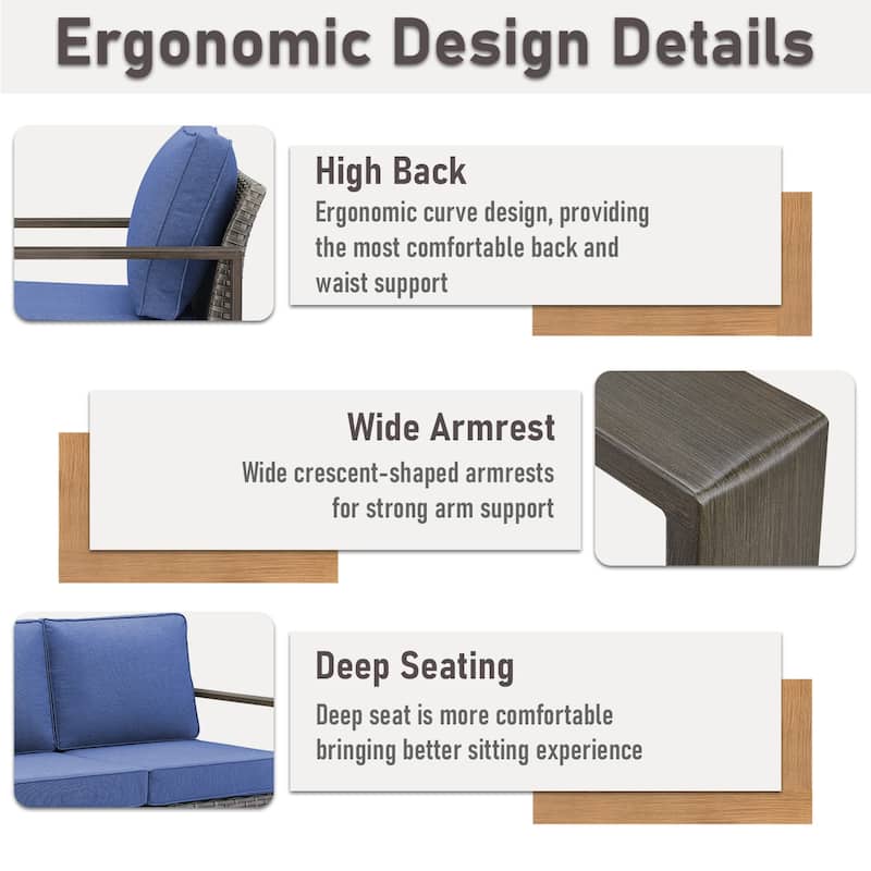 Gymojoy 3-Seat Outdoor Rattan Sofa Patio Sofa with Ottoman - Grey