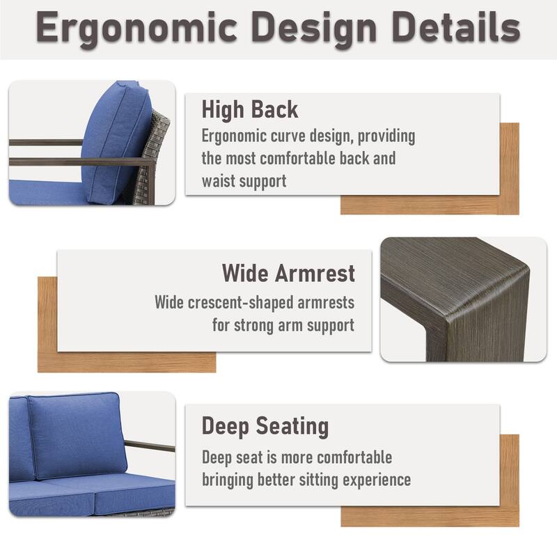 Gymojoy Patio Rattan Sofa with Swivel Rocking Chair, Ottomans Chair - Grey