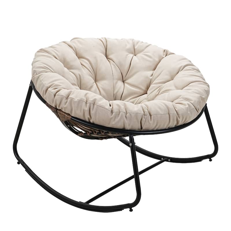 Outdoor Rocking Chair With Polyester Padded Cushion - Beige