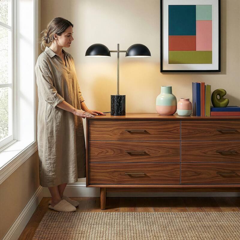 Lepo Dual Dome Modern Table Lamp with Marble Base