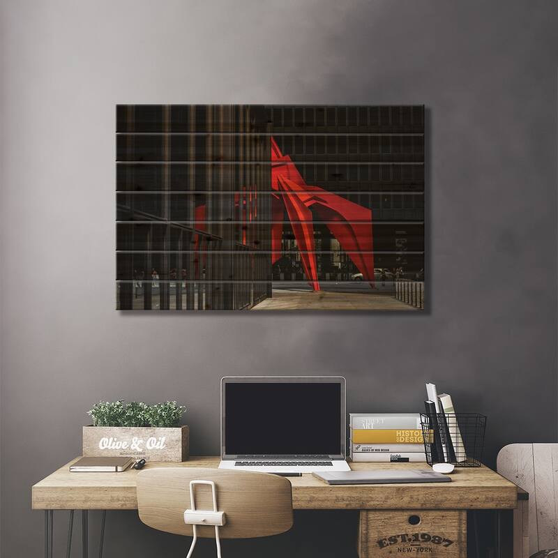 Chicago City Sculpture Art Print On Wood by Alex G Perez - Multi-Color