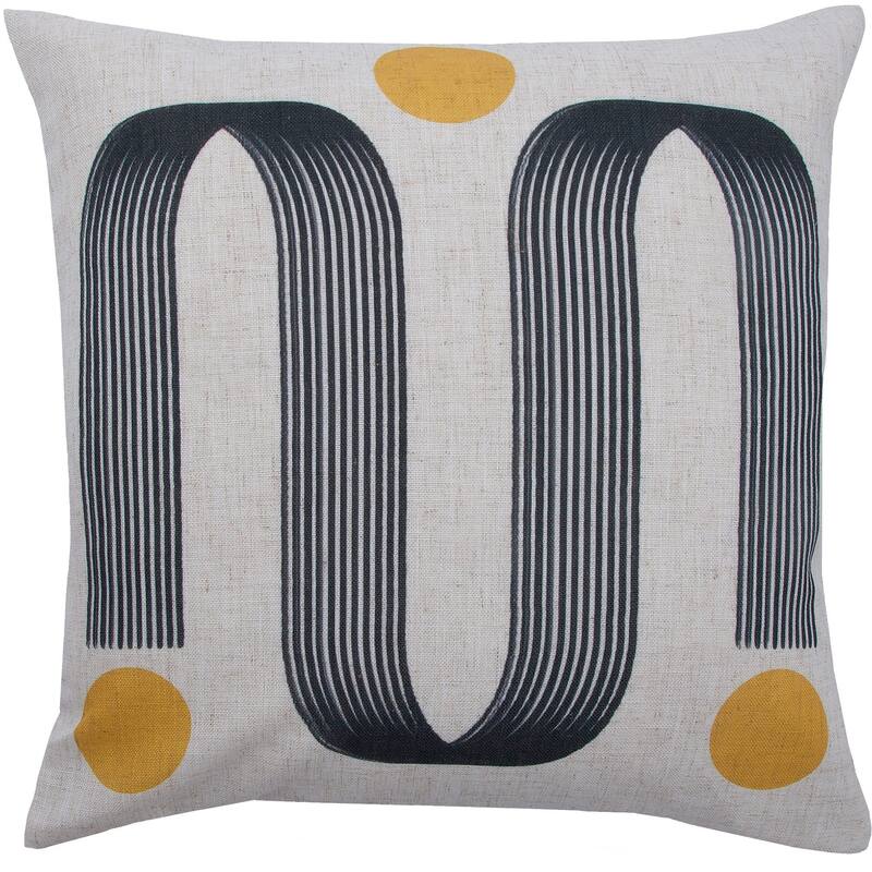 20" Ivory and Black Abstract Line Curls Printed Square Throw Pillow