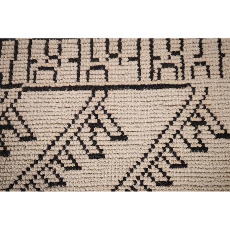Beige Geometric Moroccan Area Rug Handmade Wool Carpet - 7'11"x 10'3"