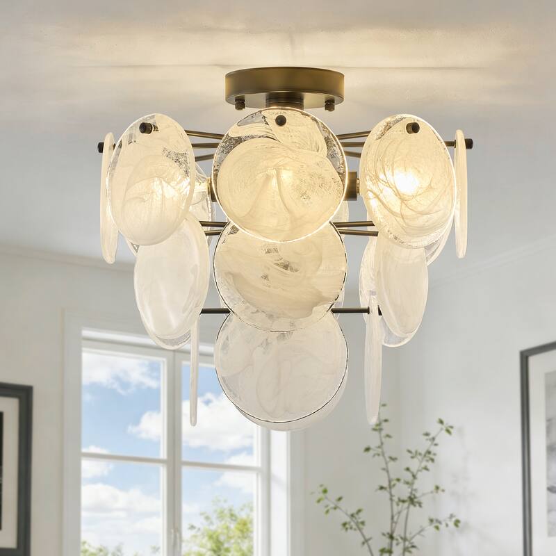 Starsky 4-Light Tiered Handcrafted Textured Glass Flush Mount - Black