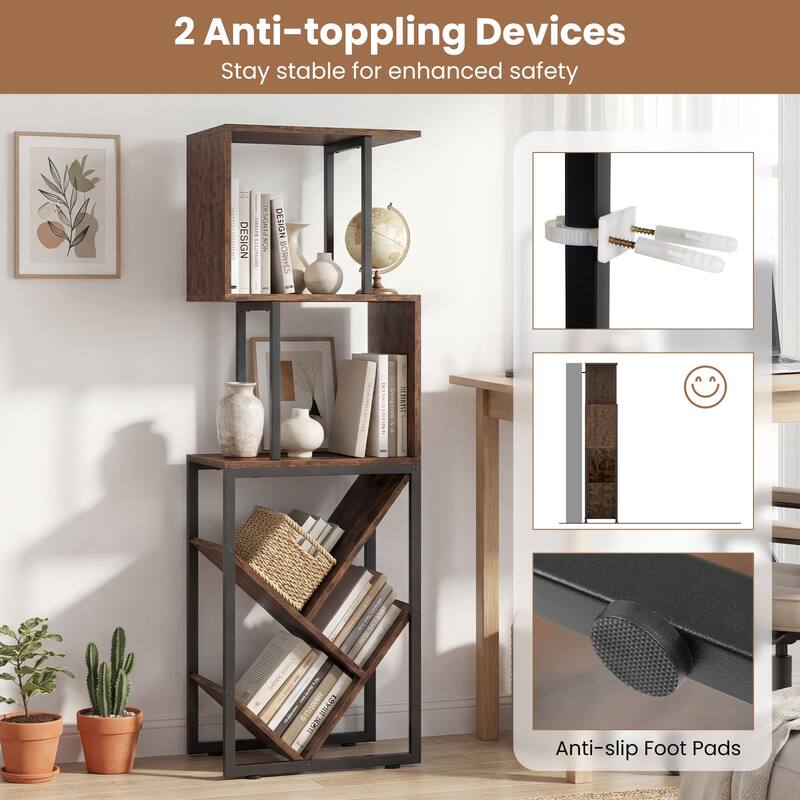 Gymax 6-Tier Bookshelf Industrial S-Shaped Geometric Bookcase w/ Open