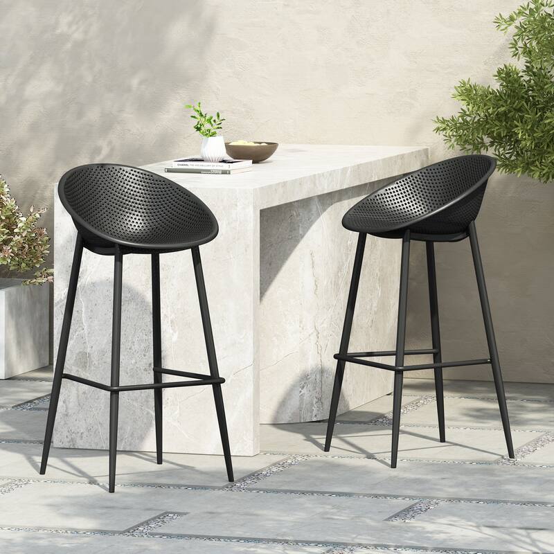 Gable Outdoor/Indoor Modern 26-inch Height Barstools (Set of 2) by Christopher Knight Home - Black