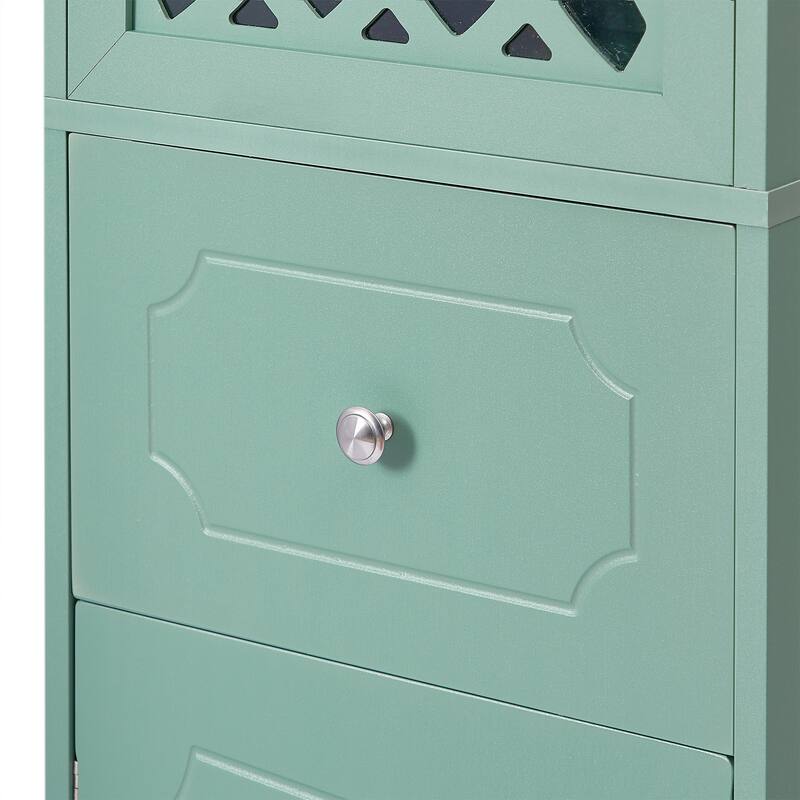 Freestanding Adjustable Storage Cabinet with Metal Knobs, Acrylic Panel Door Cabinet, Groove Pattern Drawer and Door Cabinet
