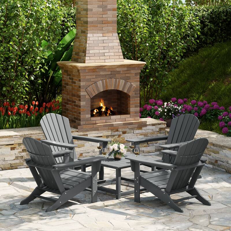 Altura Outdoor 5-Piece Adirondack Chair With Square Coffee Table Conversation Set