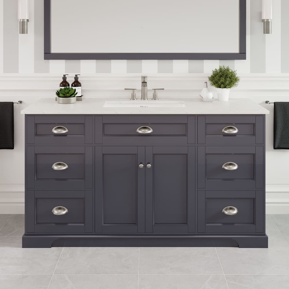Epic 60"W SS Bath Vanity with Carrara Quartz Top & Undermount Sink