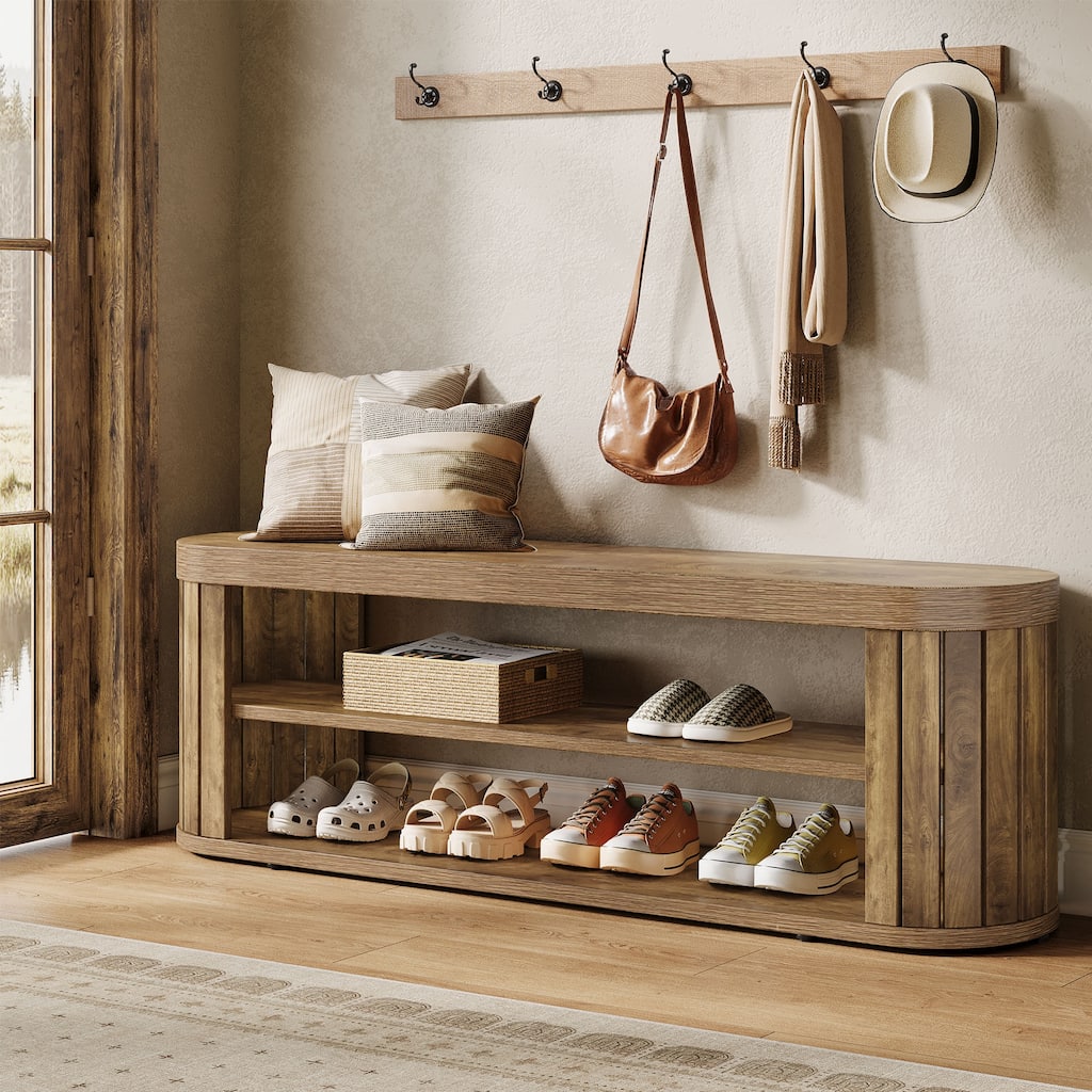 Wood Entryway Bench with Shoe Storage, Dining Bench, Bedroom Hallway Living/Dining Room End of Bed Stool