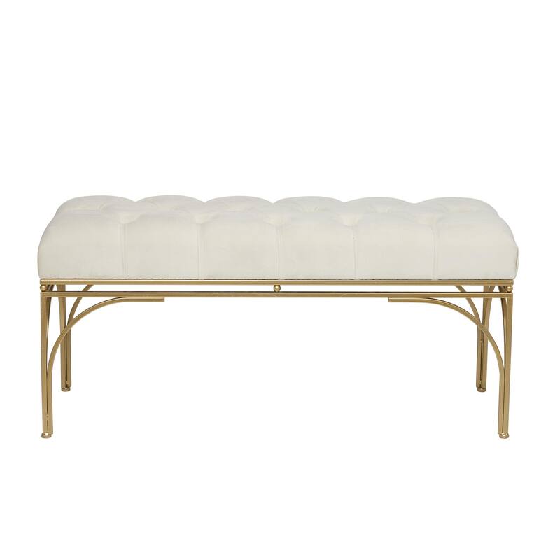 White, Black or Gray Velvet Tufted Home Bench with Gold Metal Legs