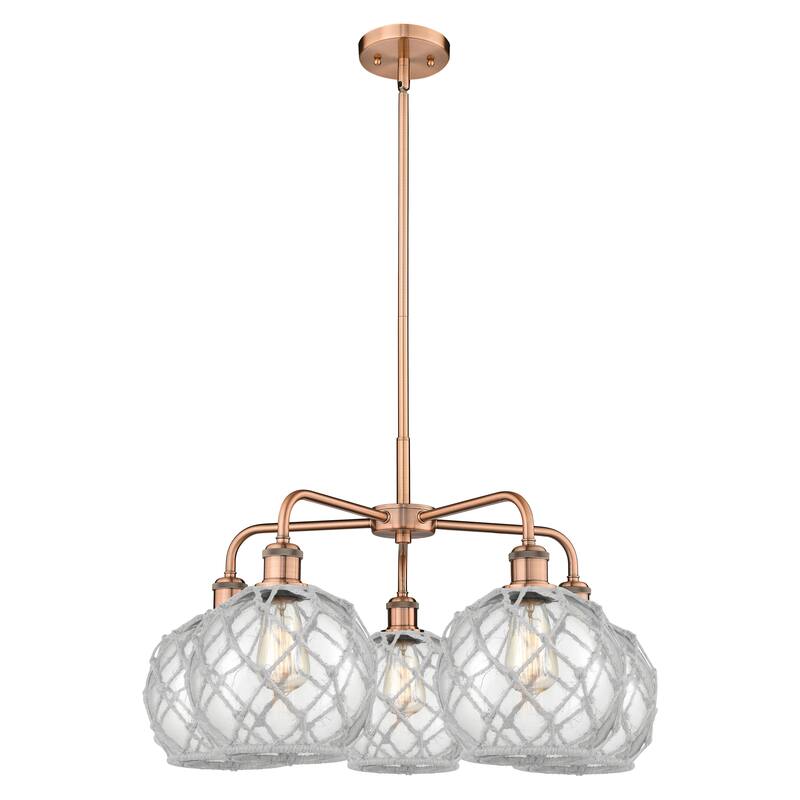 Innovations Lighting Endless Possibilities Ballston - Farmhouse Rope - 5 Light 27" Stem Hung Chandelier - Clear Glass with White Rope/Antique Copper