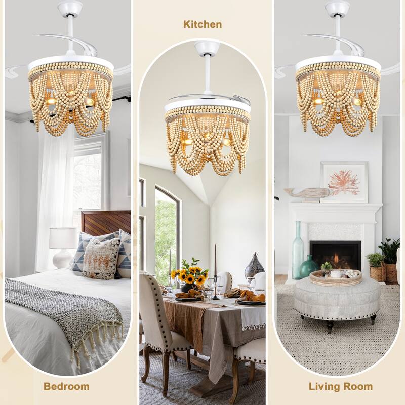 Bella Depot 42" Bohemian Retractable Ceiling Fan with Remote and Light 6-speed Reversible DC Motor