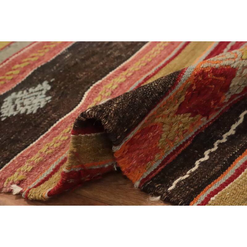 Hand Woven Oriental 100% Wool Carpet Southwestern Tribal Multi-Colored Kilim Area Rug - 9' 8'' X 4' 10''