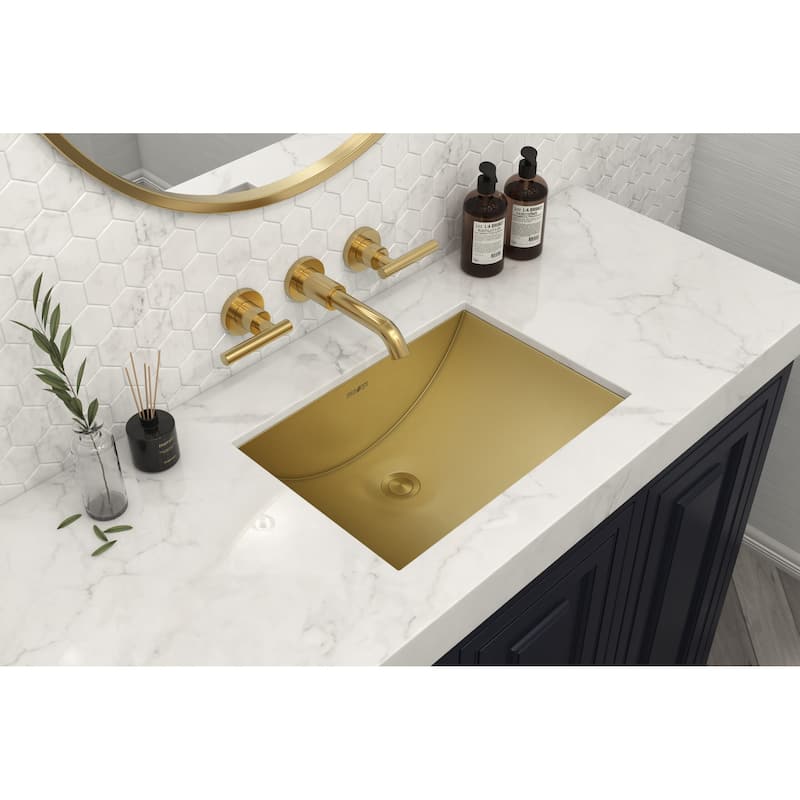 Ruvati 18 x 12 inch Brushed Gold Polished Brass Rectangular Bathroom Sink Undermount - 20" x 14" - 20" x 14"