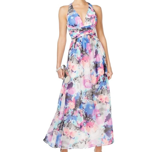 Shop SLNY NEW Blue Pink Women's Size 6 Halter Floral Chiffon Maxi Dress ...