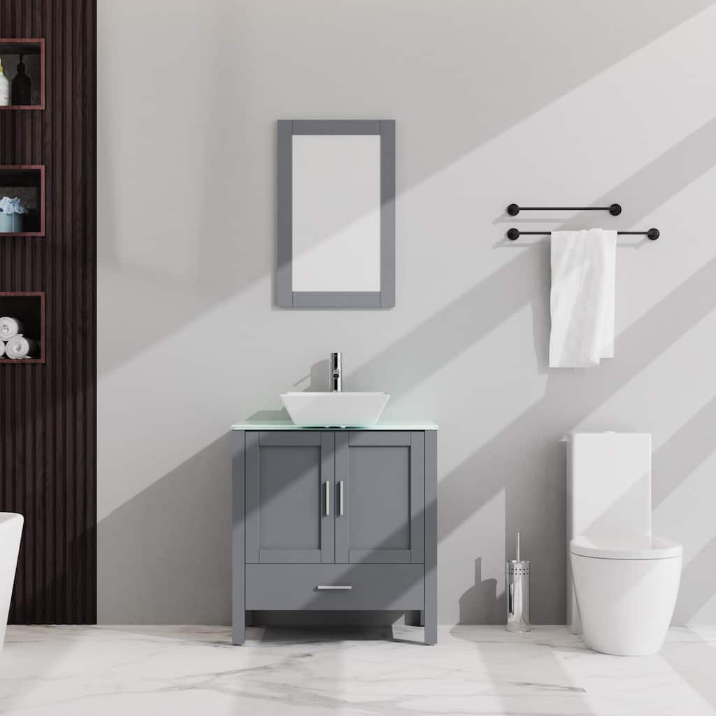 30 inches Freestanding Bathroom Vanity Set with Vessel Ceramic Sink