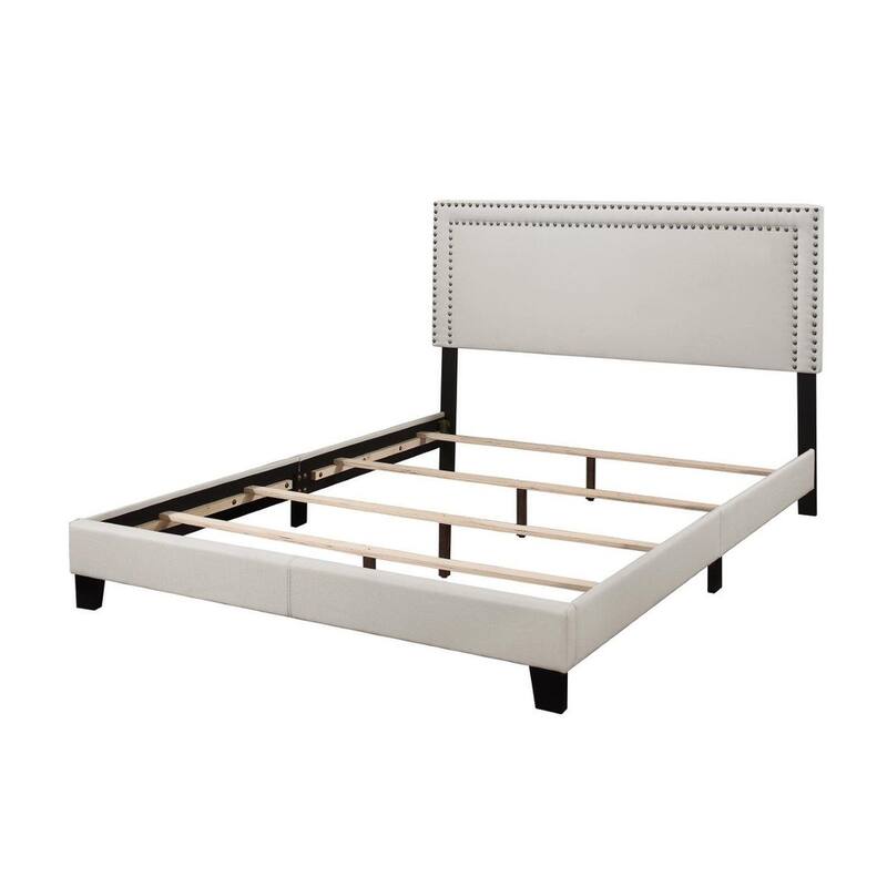 Copper Grove Brieuc Beige Upholstered Panel Bed with Nailhead Trim