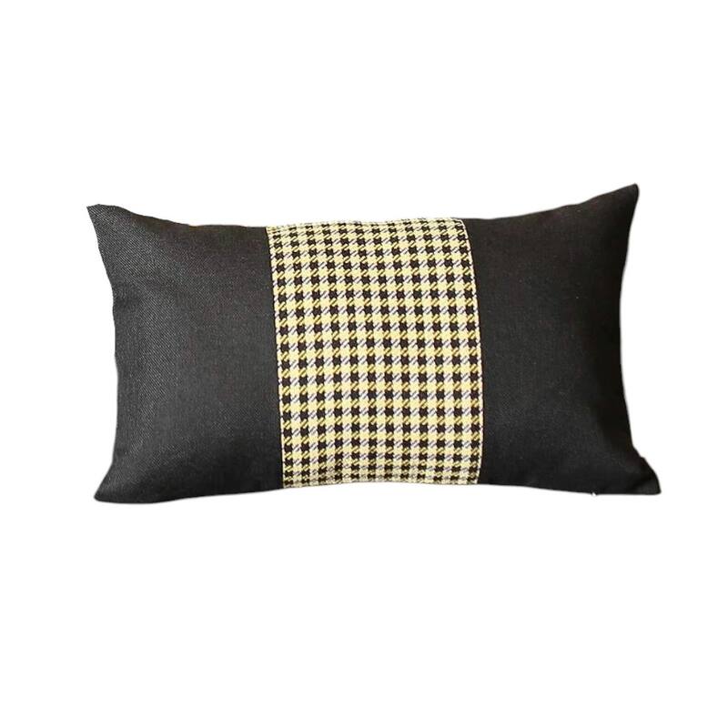 Set of Four 12" X 20" Black and Yellow Houndstooth Fabric Lumbar Throw Pillows