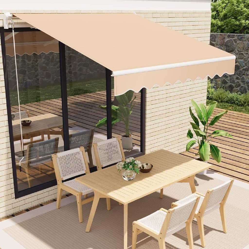 10'x8' Retractable Waterproof Patio Awning, Sun Shade Awning with Manual Crank Handle - N/A