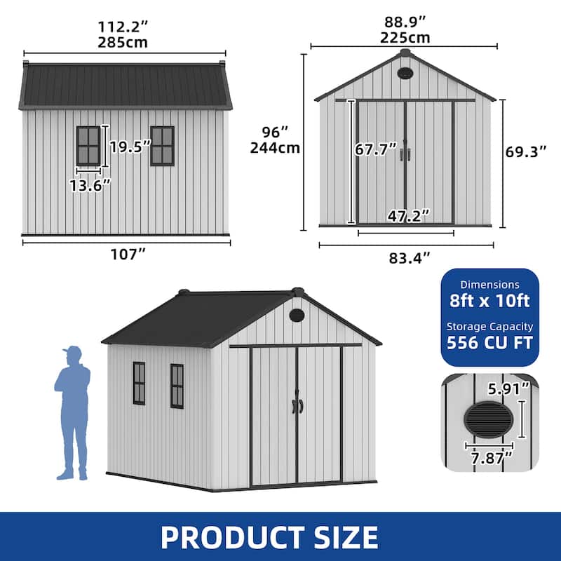 8x10 FT Outdoor Storage Shed with Floor