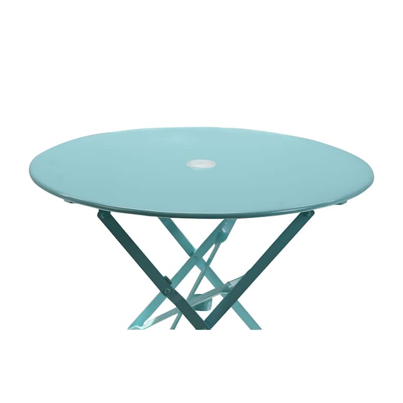 30" Aqua Rounded Aluminum Folding Outdoor Bistro Table with Umbrella Hole