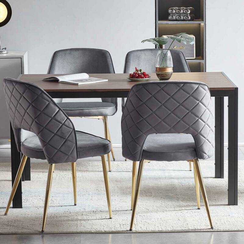 Velvet Dinning Chairs with Metal Legs and Hollow Back Upholstered Dining Chairs Set of 4