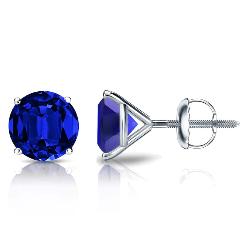 Auriya 14k Gold Lab Grown Gemstone Blue Sapphire Stud Earrings Round 0.25 to 5.00 ct. tw. 4-Prong Martini Screw-Back - 4.00ct tgw. - White