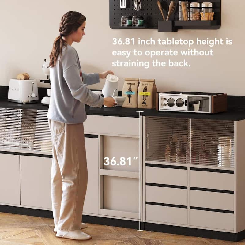 Modern 6-Drawer Storage Cabinet with Wavy Design and Black Wood-Grain Desktop