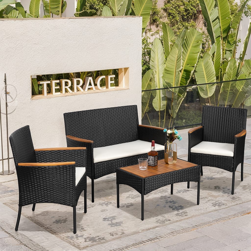 Futzca 4 Pieces Rattan Chair Set Outdoor Patio Furniture Set