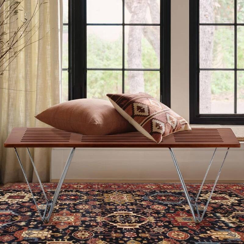 Pasargad Home Fuji Bench, Brown/Silver - W47.2"xD15.4"xH16.5"