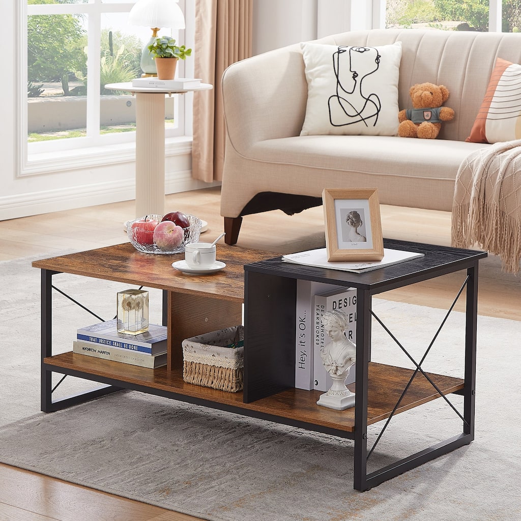 Javlergo Coffee Table for Living Room, 39.4" Rectangle Wooden Cocktail Tea Table with Storage