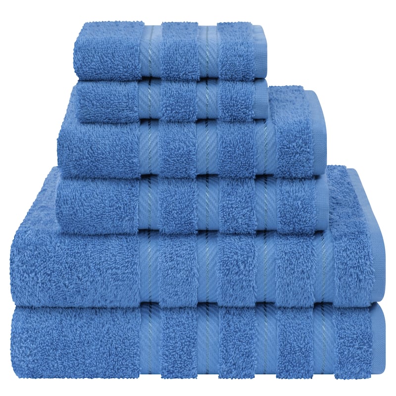 American Soft Linen Luxury 6 Piece Towel Set, 2 Bath Towels 2 Hand Towels 2 Washcloths, 100% Cotton Turkish Towels for Bathroom - Electric Blue