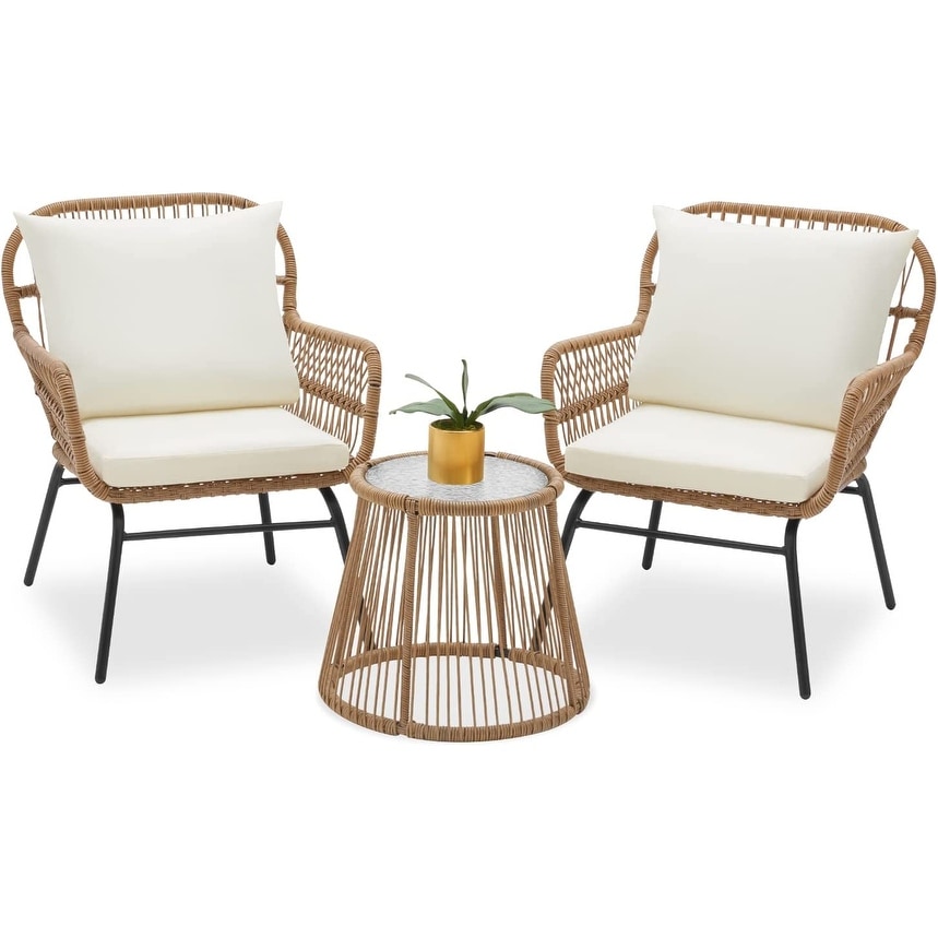 EROMMY 3-Piece Patio Conversation Set with Glass Table & 2 Armchairs, Seat Cushions
