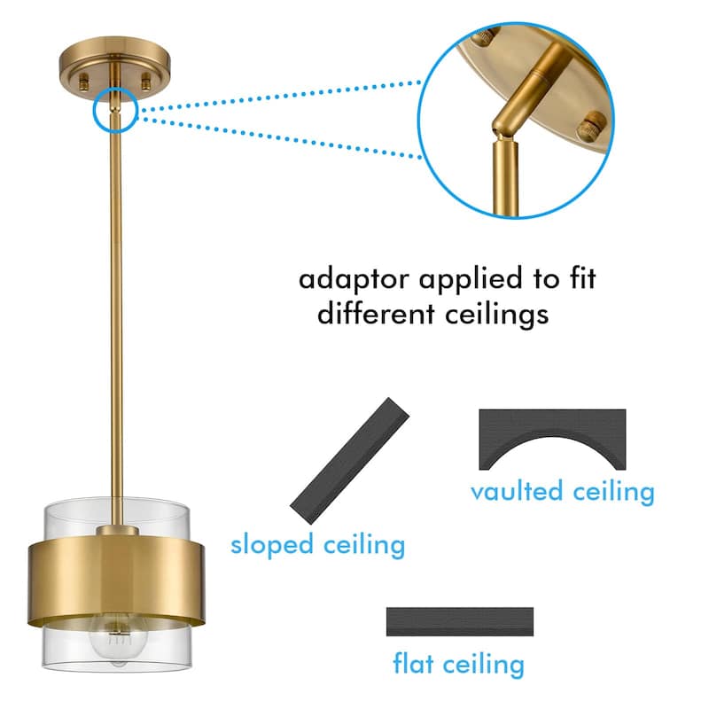 Murcia Modern Brass Rod-Hung Pendant 1-Light, Clear Glass Shade