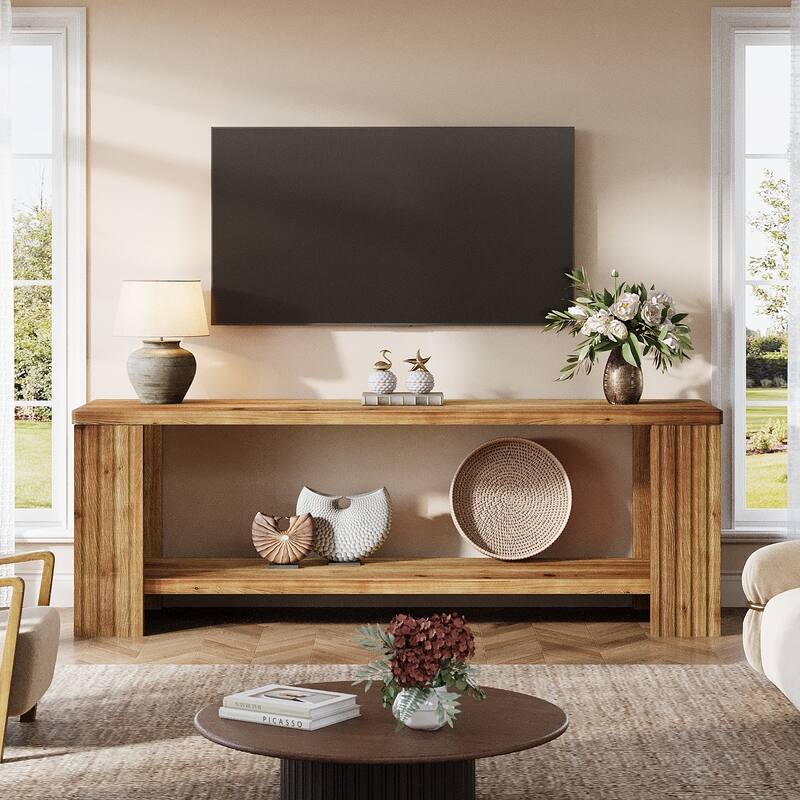 63" Farmhouse Entertainment Center with 2-Tier Storage Shelf