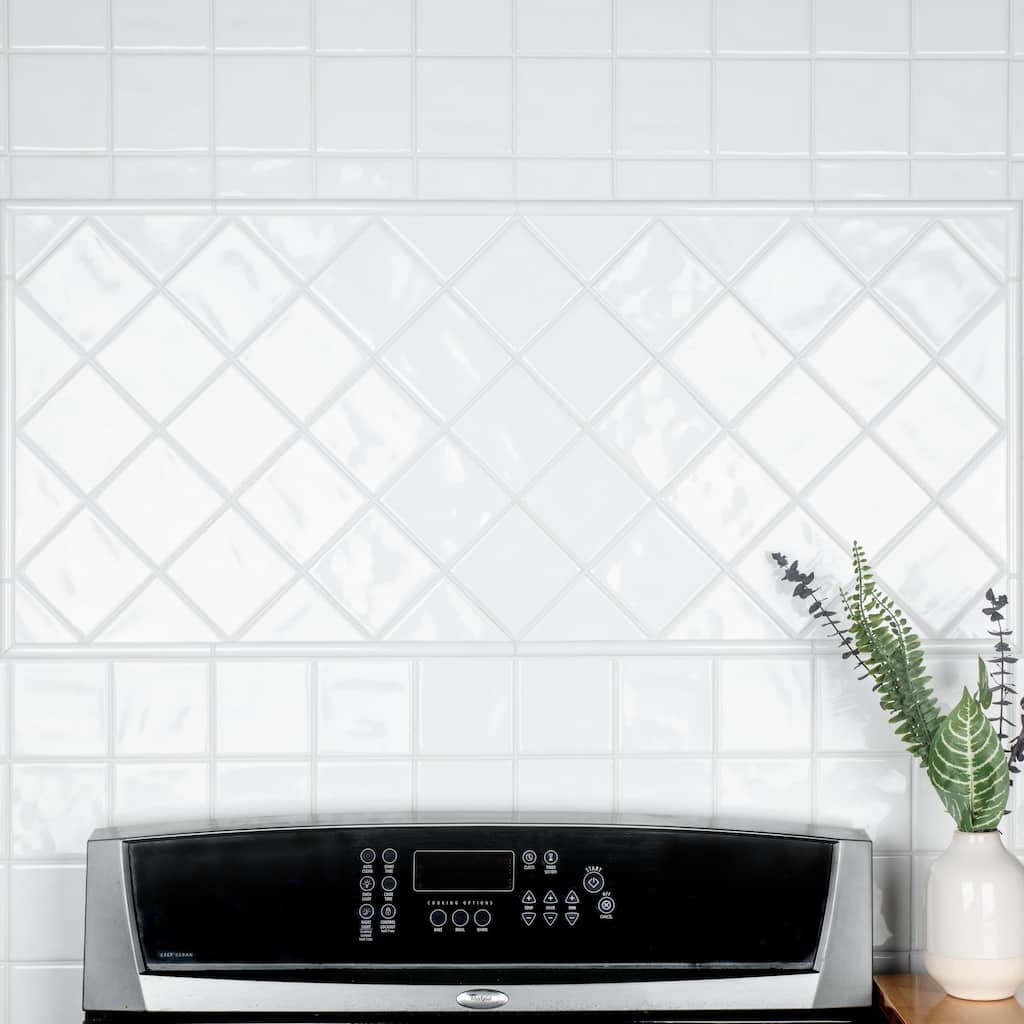 Merola Tile Twist Square White Ice 11-3/4" x 11-3/4" Ceramic Mosaic Wall Tile